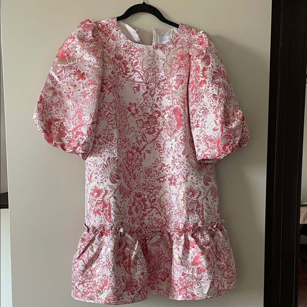 Sugarlips Red and Gold Jacquard Floral Dress Size S